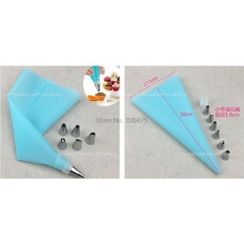 By dhl 100set 8PCS/Set Silicone Icing Piping Cream Pastry Bag + 6 Stainless Steel Nozzle Set DIY Cake Decorating Tips Set