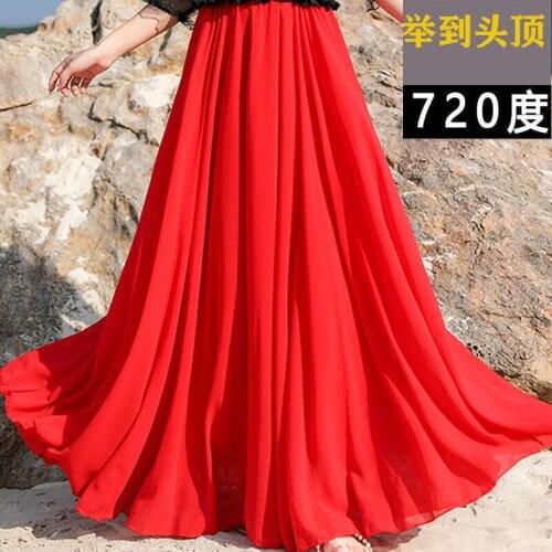 Maxi Pleated Skirt Square Dance Super Large Three-layer Chiffon Womens Spring And Summer A-line Skirt Long Skirt Beach Fairy