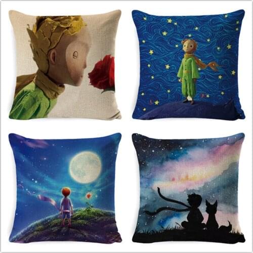 Fokusent Kids' Room Decoration Fairy Tale Little Prince Sofa Throw Pillow Case Cute Cartoon Stars Picking Animals Cushion Cover