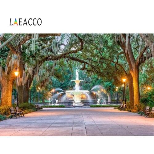 Laeacco Park Old Trees Fountain Square Bench Scenic Photography Backgrounds Customized Photographic Backdrops For Photo Studio