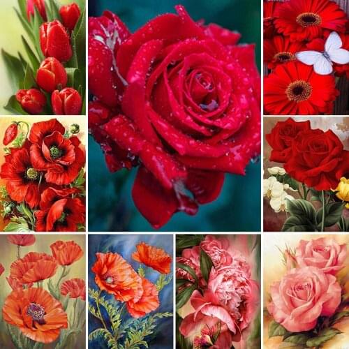 5D DIY Diamond Painting Flowers Rose Cross Stitch Kit Full Drill Square Embroidery Mosaic Picture with Rhinestones Decor Gift