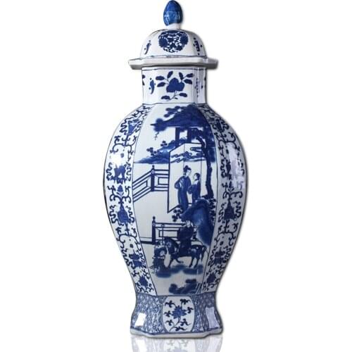 Jingdezhen Ceramic temple jar New Chinese Style Blue And White Pattern With lid porcelain Ginger jar pot
