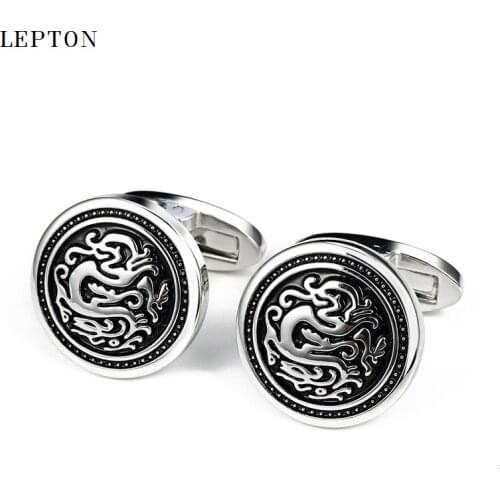 Lepton round vintage cufflinks for mens fashion gold &silver color metal cu cuff links mens french shirt cufflink Drop Shipping