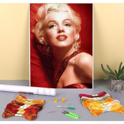 Marilyn Monroe Printed Fabric 11CT Cross Stitch DIY Embroidery Patterns DMC Threads Painting Sewing Handmade Knitting Design