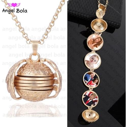Frosted Matt Gold Magic Photo Pendant Memory Floating Expanding Photo Locket Necklace Angel Wings Flash Box Necklaces for Gift