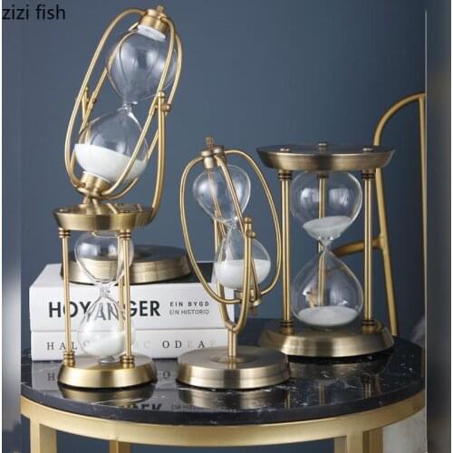 Metallic Glass Time Hourglass Ornaments Brass Metal Rotatable Hourglass Home Living Room Decorative Accessories Crafts Timer