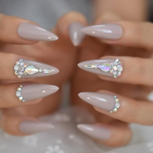 Optionals Sharp Stiletto Nails Medium Size Pure Color Nails Fullcover Nails Fake Diamond Reinestones Nails Art Tip Fingernail