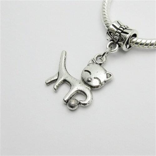 New 20pcs Cat Charm Big Hole Bead European Pendant Fit For Pandora Style Bracelets Necklace DIY Metal Jewelry Making 2