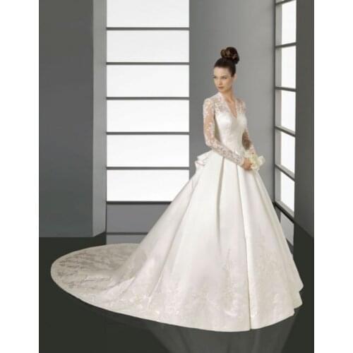 2018 vestido de noiva Hot sale New Noble Long Satin Beautiful Sleeves V-neck Bridal Ball Gown mother of the bride dresses