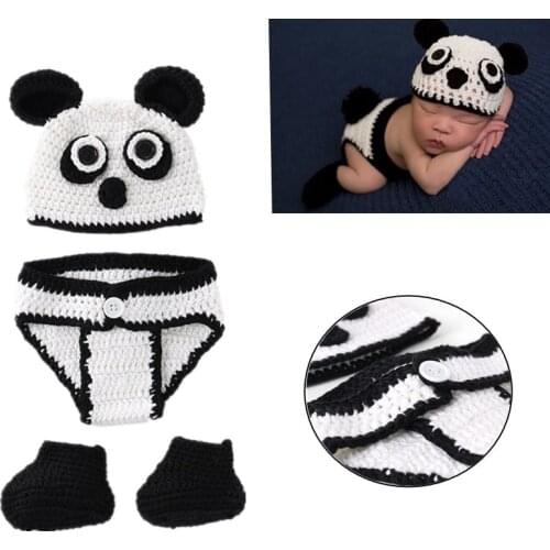 DIY Photo Shoot Props New Panda Clothes Newborn Photography Props Baby Infant Crochet Knitted Clothing Set Costume Outfits