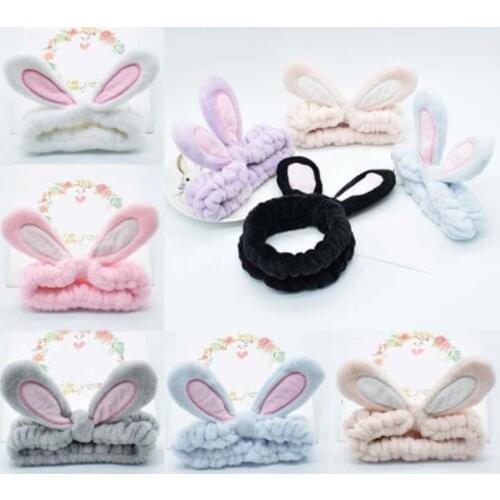 Women Girls Rabbit Ears Hairband Elastic Headdress Hair Accessories Cotton Makeup Tools Soft Turban For Wash Face Makeup