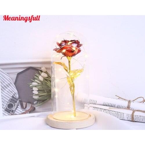 Dropshipping Flask Beauty and the Beast Red Rose in a Glass Dome with LED Light Wooden Base for Valentines Mothers Day Gifts