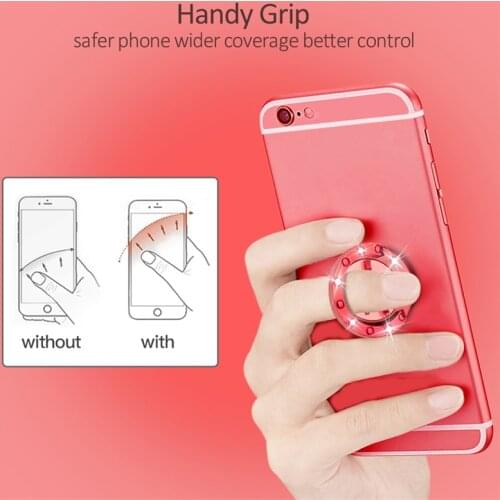 Red Handy Grip Luxury 360 Degree Metal Bling Bling Diamond Case Finger Ring Holder Kickstand Smartphone Mobile Phone Car Stand