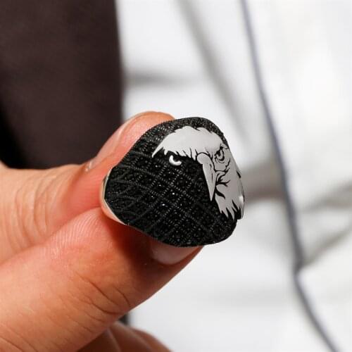 Eagle Motif Micro Zircon Silver Men Ring