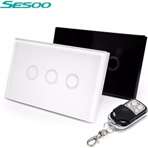 SESOO US Standard Remote Control Switches, 3 Gang 1 Way,Wireless Remote Control Wall Touch Switch,Crystal Glass Smart Switch