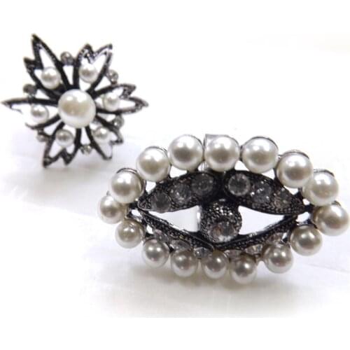 Vintage Antique Silver Color Unique Shaped Rings Imitation Pearl Crystal Cocktail Rings 50pcs/lot