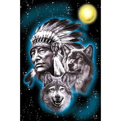 Wolf and Chief Diamond Painting Animal Round Full Drill Nouveaute DIY Mosaic Embroidery 5D Cross Stitch Oil Portrait Pattern