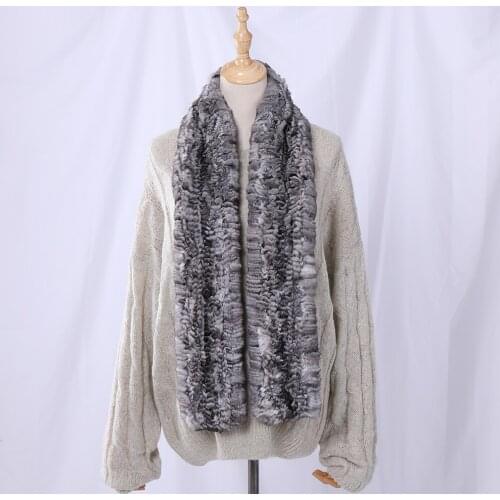 Highend Quality Womens Genuine 100% Real Chinchilla Fur Knitted Scarf Scarves Infinity Cowl Snood Ring Scarf Natural Color