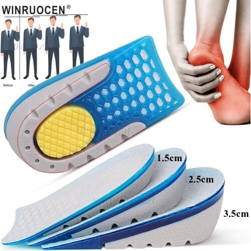 WINRUOCEN 1pair Soft Silicone Gel Height Increase Insoles heel spurs pain Foot cushion Unisex 1.5-3.5cm Massager Care Insoles