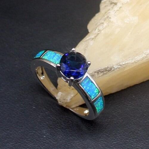 Hermosa Rare Blue Opal Sapphire Marvelous Genuine 925 Silver Band Ring Wedding Engagement Gifts for Women Size 7# 20214359