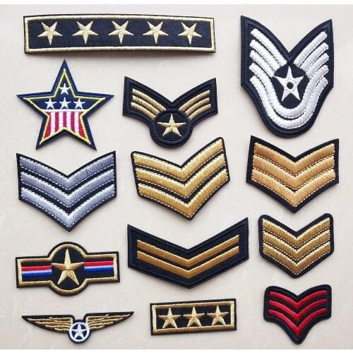 Golden Shield Star Embroidery Iron on Patches for Clothing Military Stickers Stripes Appliques on Backpack Silver Wing Badges
