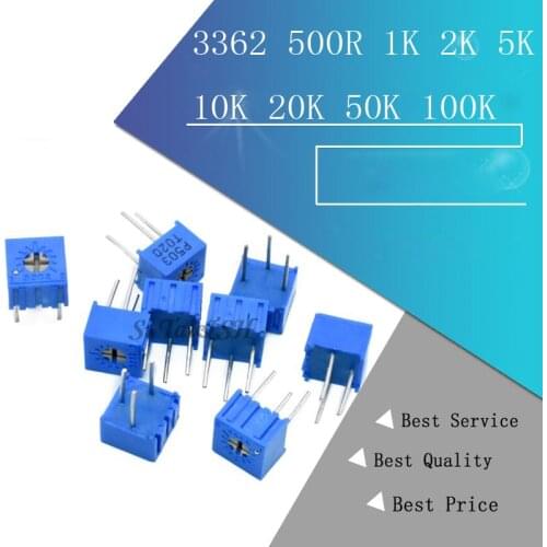 10pcs 3362P 101 201 501 102 202 502 103 203 503 104 204 504 105 Trimpo Trimmer Potentiometer 3362 500R 1K 2K 5K 10K 20K 50K 100K