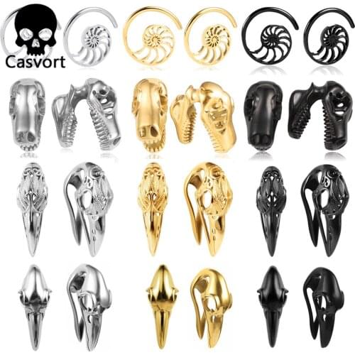 Casvort 10pcs/lot wholesale hot dinosaur ear weight 316 L stainless steel heart ear gauges piercing tunnels body jewelry