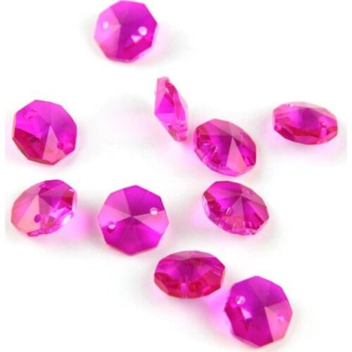 100pcs 14mm Fuchsia Crystal Octagonal Beads Glass Chandelier Beads Diy Garland Strands Parts For Wedding Decoration Chandelier