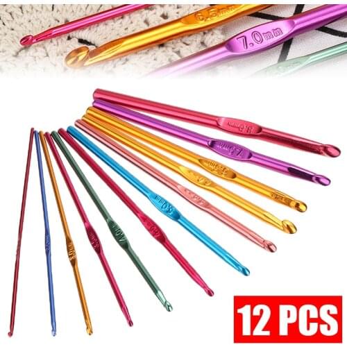 12pcs 2.0-8.0mm Colored Aluminum Crochet Hook Kit Craft Knitting Yarn Needles Weave Crochet Needle For Handmade Knitting Tool
