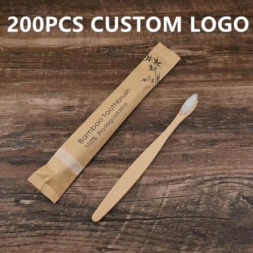 200 pcs Wholesale Custom Logo Bamboo Toothbrush Portable Adult Child Soft Tooth Brush Travel Home Hotel Reuse Toothbrush