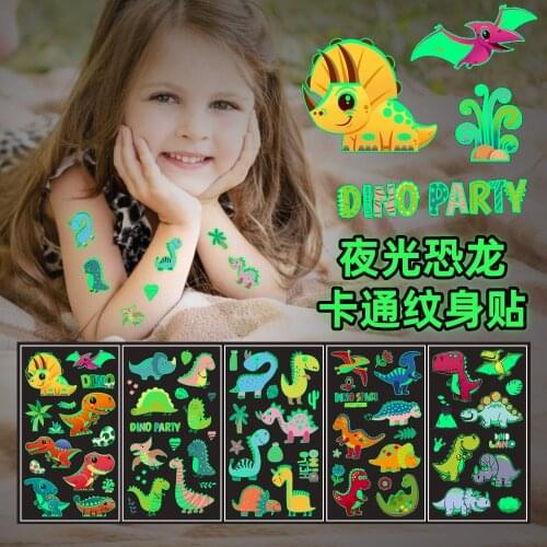 5pcs Luminous Dinosaur Temporary Tattoos for Children Boys Girls Waterproof Cartoon Animal Fake Tatto Stickers Colorflul Decals