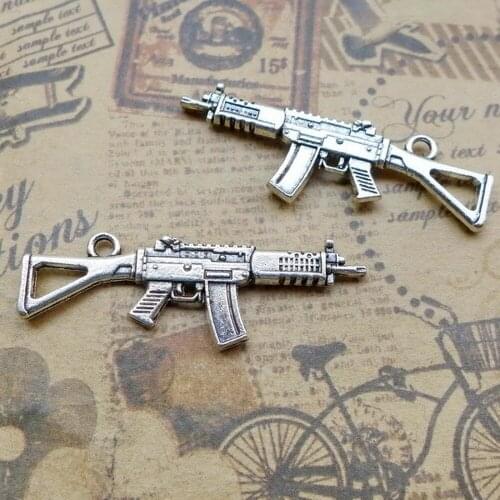 50pcs Submachine Gun Charms 45mm x 15mm DIY Jewelry Making Pendant antique silver color