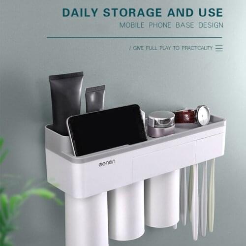 Adsorption Toothbrush Holder Storage Rack Inverted Wall Mount Bathroom Toothpaste Cleanser Bathroom Accessories Set