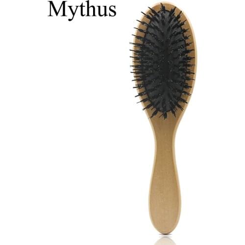Antistatic Boar Bristle Wooden Hair Brush Natural Detangle Paddle Brush For Hair Care Classic Hair Massage Brush In Oval Design