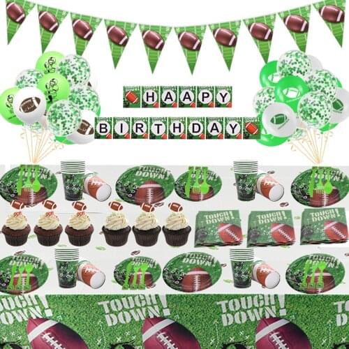 Happy Birthday Banner Regby Latex Balloon Football Party Tableware Cake Topper Decor Baby Shower Kids Birthday Party Decoration