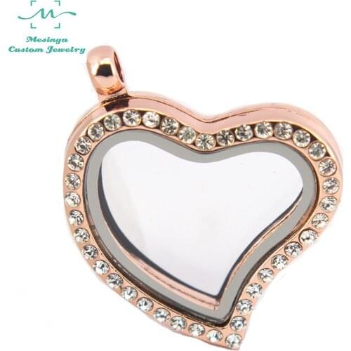Free shipping 10 pcs rose gold czech crystal heart curved glass locket for floating charms keepsake Xmas gift.mothers day gift