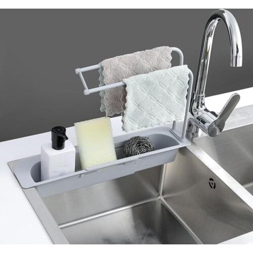 Punch-Free Telescopic Sink Storage Rack Drain Rack Sink Rack Holder Expandable Storage Drain Basket for Home Kitchen Kit