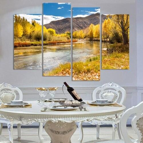 No Frame Modern 4 Piece Home Decoration Wall Art Oil Painting Autumn Landscape Pictures for Living Room Print On Canvas