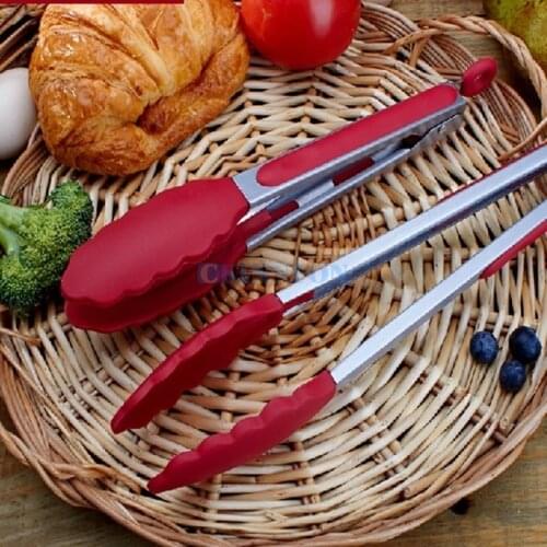 DHL 100PCS High Quality Silicone Salad Serving Kitchen Cooking Accessories Handle Clamp Family Outdoor Bbq Tongs
