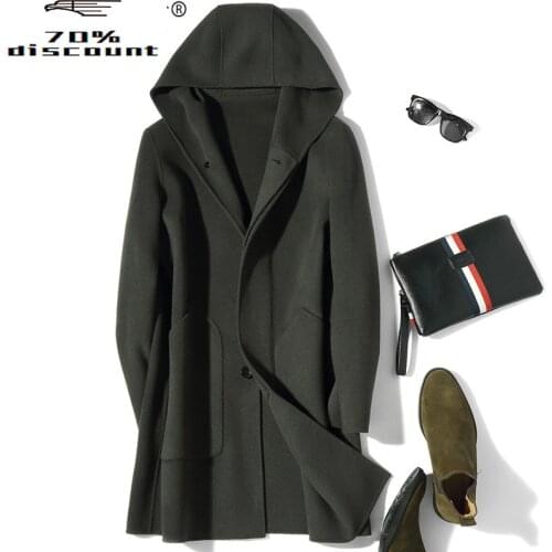 Long Double-sided Wool Coat Men Hooded Spring Autumn Overcoat Mens Coats and Jackets Sobretudo Masculino D24A069 KJ3054