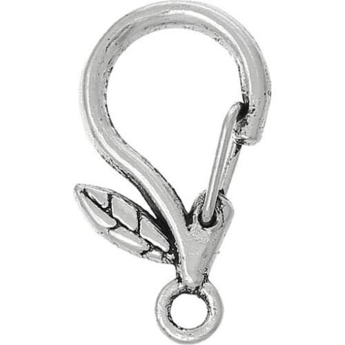 DoreenBeads Lobster Clasp Silver color Leaf Pattern 22.0mm x 12.0mm,20 PCs