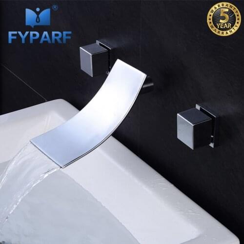 FYPARF Waterfall Bathroom Faucet Double Handle Restroom Bathroom Wash Basin Faucet Bathroom Water Mixer Tap Hot Cold Sink Faucet