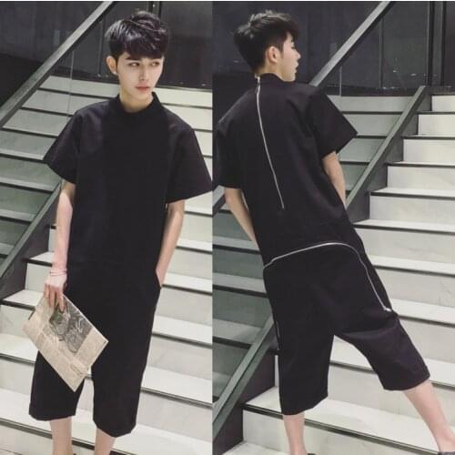 Hot 2020 New Summer Fashion Men Plus Size Zipper Back Decoration Casual Jumpsuit Overalls One Piece Rompers Costumes