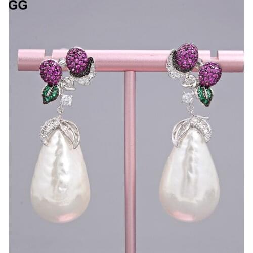 GuaiGuai Jewelry Teardrop White Sea Shell Pearl Cz Pave Earrings