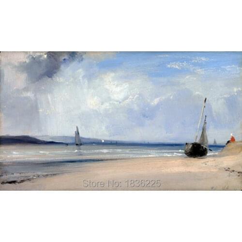 Artists Handmade Sea and Boat Oil Painting Abstract Wall Art Seascapes Bule Sky Landscape Oil Painting on Canvas Home Decor