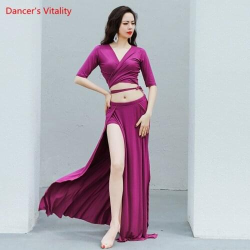 Belly Dance Suit Modal Top Half Sleeve Split Skirt Performance Clothes Set Oriental Dancing Female Elegant Practice Clothing