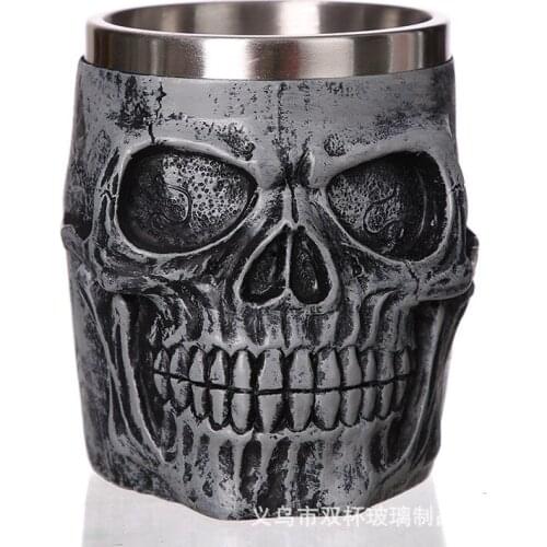 Retro Dragon Resin Stainless Steel Beer Mug Skull Knight Tankard Halloween Coffee Cup Creative Viking Tea Mug Pub Bar Decoration