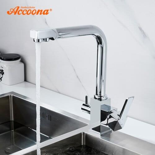 Accoona Kitchen Faucet Drinking Filtered Water Purification Taps Dual Handle Square Faucets Kitchen Sink Tap A5179-10