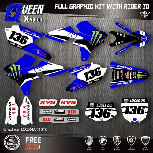 QUEEN X MOTOR Custom Team Graphics Backgrounds Decals 3M Stickers Kit For YAMAHA 14-18YZ250F 15-18YZ250FX WRF250 14-17YZ450F 010