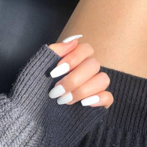 24 Pcs/set Fashion Frosted Matte White Reusable Fake Nails Long Ultra Thin Coffin False Nails with Adhesive Tape Glue Sticker
